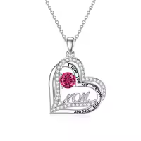 TOUPOP Sterling Silver Mother Daughter Necklace Gemstone Jewelry Gift-style_name:07 Jul.- Ruby