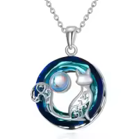 TOUPOP Sterling Silver Blue Crystal Cat Pendant Necklace-style_name:Moonstone