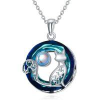 wholesale TOUPOP Cat Gifts For Girls Sterling Silver Cat Pendant With Blue Crystal/music Note/moonstone/heartbeat Necklaces Jewelry Mothers Day Birthday Cat Lovers Gifts For Women -style_name:Moonstone