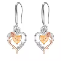 TOUPOP Sterling Silver Rose Quartz Butterfly Earrings Love Jewelry Gifts For Women-color_name:11-November-Citrine