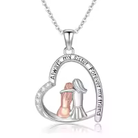 TOUPOP Sterling Silver Heart/Moon Pendant Always My Sister Forever My Friend-style_name:Heart