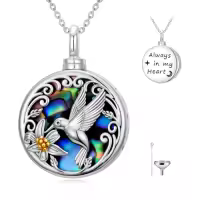 TOUPOP Sterling Silver Abalone Shell Urn Necklace For Ashes Memorial Jewelry-style_name:30-Hummingbird