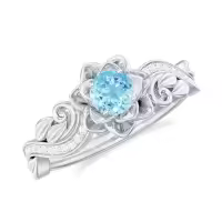 TOUPOP Sterling Silver Aquamarine Moissanite Wedding Engagement Ring-style_name:A Aquamarine Moissanite Ring