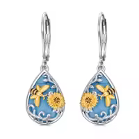 TOUPOP Sterling Silver Turquoise Butterfly Dragonfly Bee Hummingbird Ladybug Drop Earrings-style_name:Bee