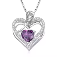TOUPOP 925 Sterling Silver 12 Birthstone Double Heart Rose Necklace-color_name:2-Feb-Amethyst