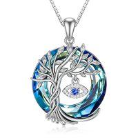 wholesale TOUPOP Evil Eye Necklace 925 Sterling Silver Tree Of Life Circle Crystal Pendant Necklace Protection Jewelry Amulet Christmas Gifts For Women Her -color_name:1 Evil Eye-Blue Crystal