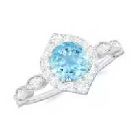 TOUPOP Sterling Silver Aquamarine Moissanite Wedding Engagement Ring-style_name:D Aquamarine Moissanite Ring