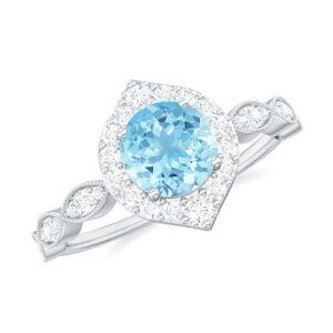 D Aquamarine Moissanite Ring