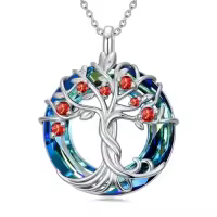 TOUPOP Sterling Silver Blue Crystal Tree Of Life Birthstone Necklace-color_name:07-July-Ruby