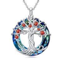 wholesale TOUPOP Tree Of Life Birthstone Necklace 925 Sterling Silver Irish Celtic Tree Jewelry With Blue Crystal Birthday Christmas Gifts For Women Wife Mom -color_name:07-July-Ruby