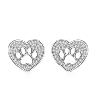 TOUPOP Sterling Silver Crystal Dolphin Butterfly Sea Turtle Frog Axolotl Stud Earrings-style_name:Paw Print Earrings