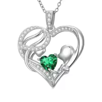 TOUPOP 14K Gold & Zircon Heart Necklace, Mother's Birthstone Jewelry Gift-color_name:05-May-Emerald
