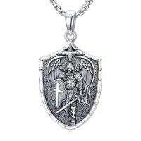 wholesale Saint Necklace For Men 925 Sterling Silver St Michael/st Christopher/st Benedict Necklace Medals Amulet Protection Pendant Religious Christian Catholic Jewelry Christmas Gifts For Men -style_name:2-Saint Michael Necklace