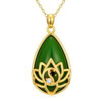 wholesale Jade Lotus Necklace 14k Gold Plated Sterling Silver Teardrop Green Jade Jewelry Christmas Gifts For Women -style_name:Lotus-Yin Yang