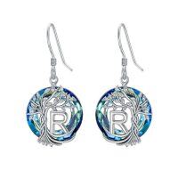 wholesale TOUPOP Tree Of Life Initial Earrings 925 Sterling Silver A-z Letter Drop Dangle Earrings Blue Circle Crystal Jewelry Birthday Christmas Gifts For Women Her Girlfriend Mom -style_name:R Initial