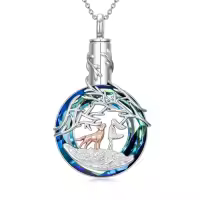 TOUPOP Sterling Silver Stone Cremation Urn Necklace For Women Ashes Keepsake-style_name:4-Wolf