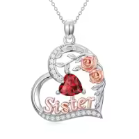 TOUPOP Sterling Silver Birthstone Heart Rose Necklace For Sister-style_name:01-January
