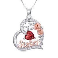 wholesale Sister Birthday Gifts For Sister 925 Sterling Silver Heart Rose Birthstone Necklace For Women Anniversary Christmas Jewelry Gift For Sis -style_name:01-January