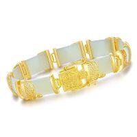 wholesale Jade Bracelet For Women 18kt Gold Plated Sterling Silver Jade Fortune Bangle Bracelet Fine Jewelry Birthday Christmas Gifts For Mom Grandma Wife -size_name:7.5,style_name:A2-Hetian Jade-Gold