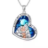 TOUPOP Sterling Silver Crystal Heart Sister Necklace, Forever My Friend Birthday Jewelry Gift-style_name:8-Gift For Sister