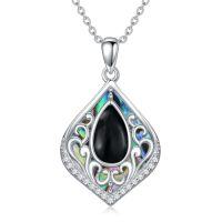 wholesale Filigree Gemstone Necklace 925 Sterling Silver Teardrop Bohemian Necklace Abalone Shell Filigree Jewelry Birthday Christmas Gifts For Women -color_name:Black Onyx