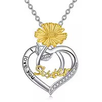 TOUPOP Sterling Silver Birth Flower Sister Necklace-color_name:10-October-Marigold