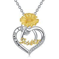 wholesale TOUPOP Sister Gifts From Sister Birth Flower Sister Necklace Sister Birthday Gifts From Sister Sterling Silver Sister Necklaces I Love You Sister Pendant Necklace Fashion Jewelry Gifts For Women Friend Sister Female Friendship Lasts Forever Jewelry Birthday Birth Flower Necklace -color_name:10-October-Marigold