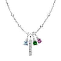 wholesale 925 Sterling Silver Mama Birthstone Charms Pendant Necklace On Beaded Chain-White Gold