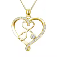 TOUPOP 925 Sterling Silver Heart Stethoscope Necklace Nurse Jewelry Gift-color_name:2-Yellow Gold