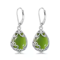TOUPOP Sterling Silver Celtic Filigree Teardrop Leverback Earrings-color_name:Peridot