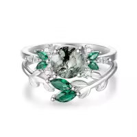 TOUPOP Sterling Silver Moss Agate Ring Set For Women-ring_size:7,style_name:Style-1