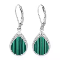 TOUPOP Sterling Silver Celtic Filigree Teardrop Leverback Earrings-color_name:Malachite