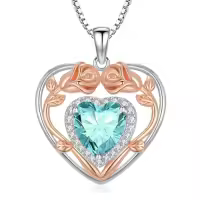 TOUPOP 925 Sterling Silver 12 Birthstone Heart Rose Pendant Necklace-color_name:12-Dec-Blue Topaz