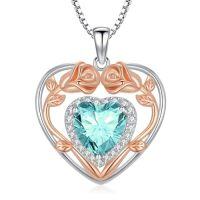 wholesale 925 Sterling Silver Heart Rose Pendant Necklace With 12 Birthstone Jewelry Birthday Anniversary Mothers Day Christmas Gifts For Her Wife Girlfriend Mom -color_name:12-Dec-Blue Topaz