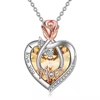 TOUPOP Sterling Silver Crystal I Love You Rose Flower Heart Necklace-color_name:11 Nov-Mom Necklace with Heart Crystal