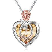 wholesale TOUPOP Christmas Gifts For Mom Grandma Nana 925 Sterling Silver I Love You Necklace Rose Flower Love Heart With Crystal Jewelry For Women -color_name:11 Nov-Mom Necklace with Heart Crystal