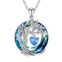 wholesale TOUPOP Tree Of Life Birthstone Necklaces For Women White Gold Plated 925 Sterling Silver Irish Celtic Tree Jewelry Austrian Crystal Necklace Birthday Anniversary Christmas Gifts For Women Her Wife -color_name:03-March-Aquamarine