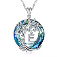 TOUPOP Sterling Silver Crystal Tree Of Life Letter Pendant Necklace-style_name:Tree of Life E Initial