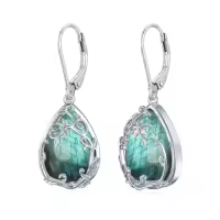 TOUPOP Sterling Silver Gemstone Celtic Filigree Teardrop Dangle Earrings-color_name:Labradorite