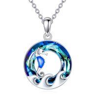 wholesale TOUPOP Sea Turtle/mermaid/dolphin/shell/starfish/conch/seahorse Necklace For Women Sterling Silver Ocean Pendant Necklace With Crystal Ocean Beach Charm Jewelry Birthday Christmas Gifts -style_name:Style 3-Seahorse
