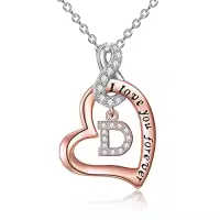 TOUPOP Sterling Silver & 14k Rose Gold Plated Heart Infinity Initial Letter Necklace-style_name:D