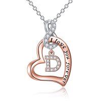 wholesale TOUPOP Christmas Gifts For Women Sterling Silver Initial Letter Necklaces For Women 14k Rose Gold Plated Heart Infinity Necklace I Love You Jewelry Birthday Gifts For Mom Daughter Wife -style_name:D