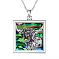 TOUPOP 925 Sterling Silver & Stone Highland Cow Pendant Necklace-style_name:01-1 Cow