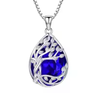 TOUPOP Sterling Silver Crystal Tree Of Life Birthstone Necklace Family Pendant Gift-color_name:Tedardrop-09-September-Sapphire