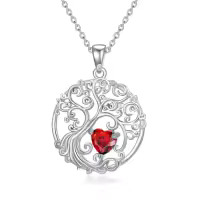 TOUPOP Sterling Silver Birthstone Tree Of Life Pendant Jewelry Gifts-style_name:01-Jan-Garnet