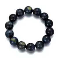 TOUPOP Stainless Steel Tiger Eye Obsidian Agate Tibetan Beads Stretch Bracelet-style_name:B-Tiger Eye Stone(Blue),Bead Size:15.4mm Wrist:7-9inch