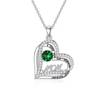 TOUPOP Sterling Silver Mother Daughter Necklace Gemstone Jewelry Gift-style_name:05 May - Emerald