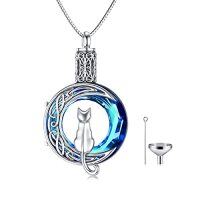 wholesale TOUPOP Cat Cremation Jewelry For Ashes Sterling Silver Cat Moon Urn Necklace That Hold Human Pet Ashes Memorial Keepsake Jewelry -color_name:Silver Cat