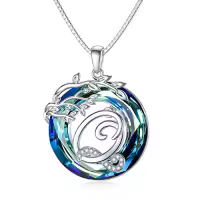 TOUPOP Sterling Silver Blue Crystal Tree Of Life Initial Letter Pendant Necklace-style_name:Alphabet Q
