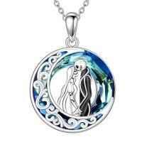 wholesale TOUPOP Christmas Gifts Nightmare Necklace Sterling Silver Abalone Shell Crystal Jack And Sally Necklace Jack Skellington Skull Jewelry Skull Necklaces For Women -color_name:Jack and Sally with Blue Circle Crystal-Moon